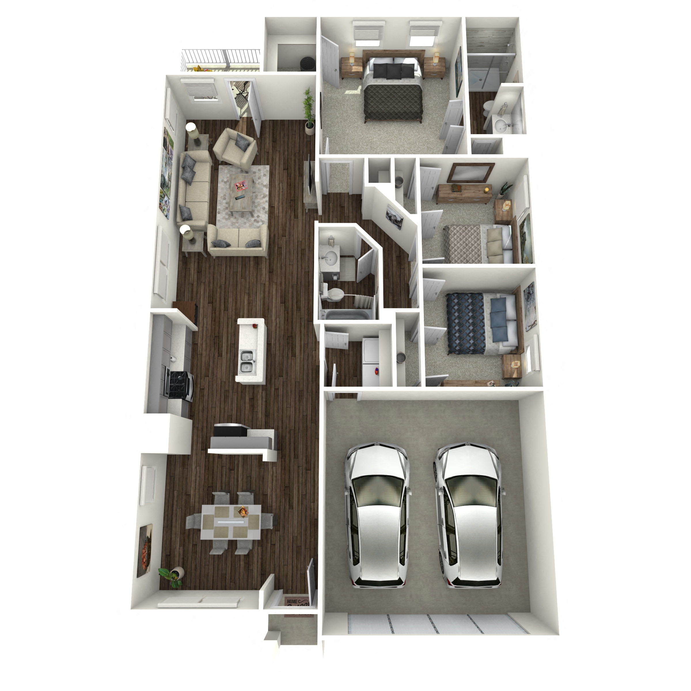 Floor plan for 3 beds, 2 baths, 1440 sqft